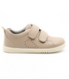 Side view of the Grass Court showing the taupe leather upper, white sole and double straps.