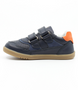 Side view of the Hunter showing the navy leather upper, orange detailing and double hook‑and‑loop straps.