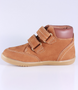 Side view of the Timber showing the mustard leather upper, padded collar and double straps.