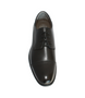 Front view of the EXPAND black Derby showing almond toe and polished finish.