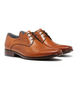 Back view of the KEEN tan Derby showing burnished upper and plain vamp.
