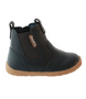Navy leather toddler ankle boot with side zip and rounded toe
