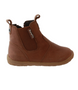 Taupe leather toddler ankle boot with side zip and rounded toe