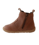 Taupe leather toddler ankle boot with side zip and rounded toe