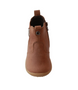 Taupe leather toddler ankle boot with side zip and rounded toe