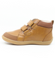 Taupe kids leather ankle boot with twin elastic panels