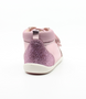 Pink metallic baby leather boot with twin self-fastening straps