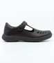 Brown leather girls T-bar school shoe with punched butterfly detail