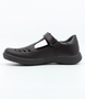 Brown leather girls T-bar school shoe with punched butterfly detail