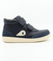 Champ High showing the navy leather upper, padded collar and multi straps.