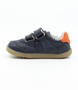 Hunter showing the navy leather upper, orange detailing and double hook‑and‑loop straps.