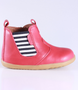 Jodhpur showing the red suede upper, elastic gusset and inside zip.