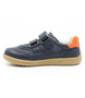 Hunter showing the navy leather upper, orange detailing and double hook‑and‑loop straps.