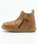 Billie showing the caramel leather upper, brogue details and inside zip.