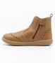 Billie showing the caramel leather upper, brogue details and inside zip.