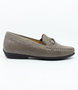 Moccasin slip-on with snaffle trim, Taupe finish.