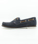 Nubuck moccasin slip-on with cushioned insole, Navy finish.