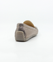 Perforated leather loafer with cushioned insole and raised rubber heel, bronze finish.