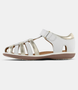 White and gold metallic toddler cage-toe sandal with closed heel and single self-fastening strap