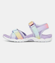 Lilac rainbow kids surf sandal with dual self-fastening straps and open back