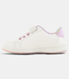 White multi kids sneaker with colourful icons, elastic laces and self‑fastening strap