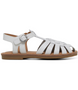 White kids leather cage‑toe sandal with closed heel and buckle strap