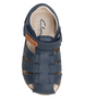 Navy leather toddler cage-toe sandal with closed heel, strappy upper and single self-fastening strap