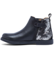 Black and silver distress leather Chelsea boot with inside zip and elastic gusset