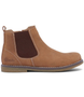 Tan waxy leather Chelsea boot with inside zip and elastic gusset