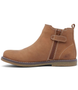 Tan waxy leather Chelsea boot with inside zip and elastic gusset