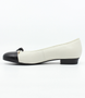 Black Cream leather low-heel court shoe with bow detail and 20 mm block heel