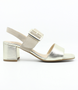 Platin/Sand leather heeled sandal with 45 mm block heel