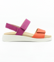 Pink/Orange leather flat sandal with flexible platform sole
