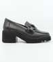 Black leather court shoe with decorative strap detail and 35 mm heel