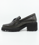 Black leather court shoe with decorative strap detail and 35 mm heel
