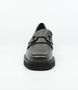 Black leather court shoe with decorative strap detail and 35 mm heel