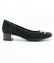 Schwarz suede low-heel shoe with metallic bar detail and 35 mm block heel
