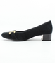 Schwarz suede low-heel shoe with metallic bar detail and 35 mm block heel