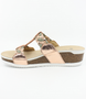 Rose Gold thong sandal with contoured footbed and 20 mm wedge heel