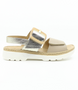 Sand Platinum leather slingback sandal with decorative buckle and flexible side-stitched sole