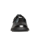 Black leather girls T‑bar school shoe with perforated vamp and buckle strap.