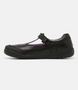 Black junior girls school T bar leather shoe with low heel and smooth upper