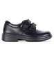 Black junior boys school double strap leather shoe with low heel and smooth upper