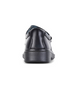 Black junior boys school double strap leather shoe with low heel and smooth upper