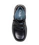 Black junior boys school double strap leather shoe with low heel and smooth upper