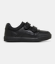 Black junior boys school double strap leather sports sneaker with low profile and athletic silhouette