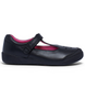 Black junior girls school T bar leather shoe with low heel and smooth upper