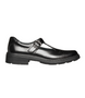 Black girls leather school shoe with buckle strap and cushioned collar