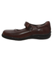 Brown girls school Mary Jane leather shoe with low heel and smooth upper