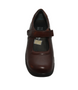 Brown girls school Mary Jane leather shoe with low heel and smooth upper